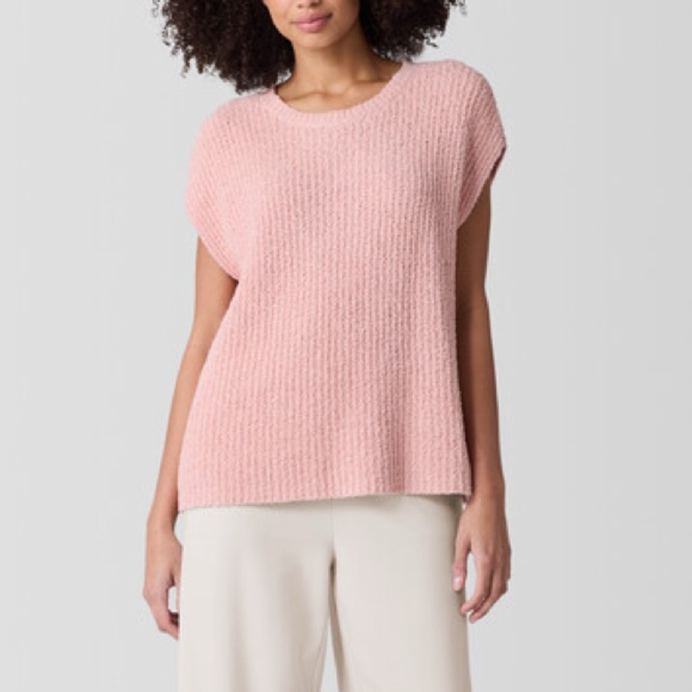 EILEEN FISHER Cotton Fluff Crew Neck Vest in Powder
